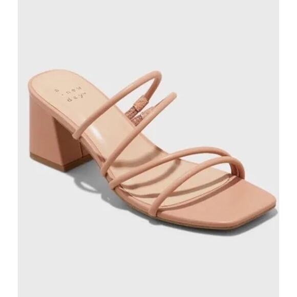 A New Day Shoes - A New Day Blush Pink Square Toe Heel Block Strappy Mule NEW 8 Wedding Formal